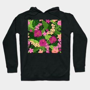 Pink Flowers and Tropical Leaves Hoodie